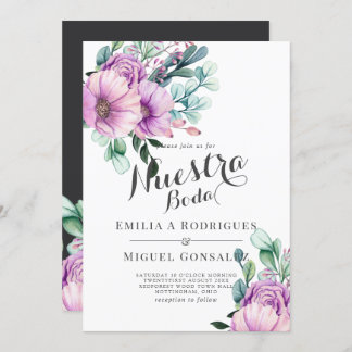 Rustic Purple Bloom Nuestra Boda Spanish Wedding Invitation