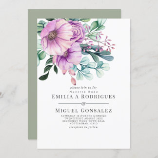 Rustic Purple Bloom Nuestra Boda Spanish Wedding Invitation