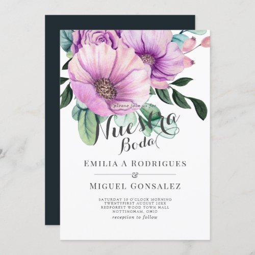 Rustic Purple Bloom Nuestra Boda Spanish Wedding Invitation