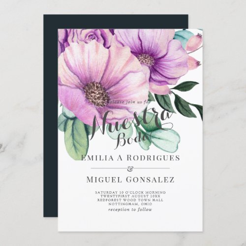 Rustic Purple Bloom Nuestra Boda Spanish Wedding Invitation