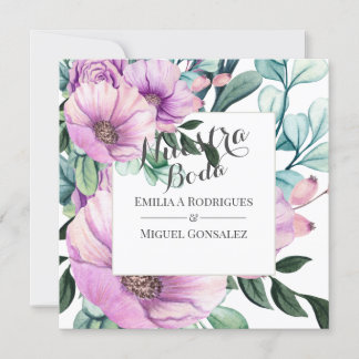 Rustic Purple Bloom Nuestra Boda Spanish Wedding Invitation