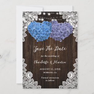 Rustic Purple Blue Wood Lights Lace Floral Wedding Save The Date