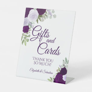 Rustic Purple Boho Floral Gifts & Cards Wedding Pedestal Sign