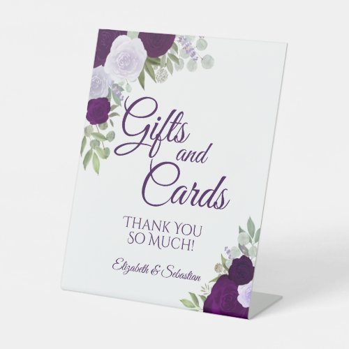 Rustic Purple Boho Floral Gifts  Cards Wedding Pedestal Sign