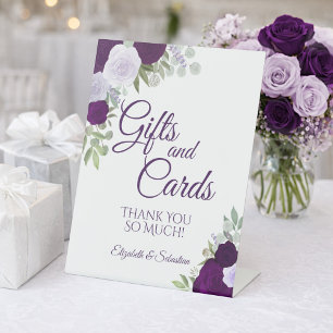 Rustic Purple Boho Floral Gifts & Cards Wedding Pedestal Sign