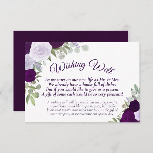 Rustic Purple Boho Floral Wedding Wishing Well Enclosure Card