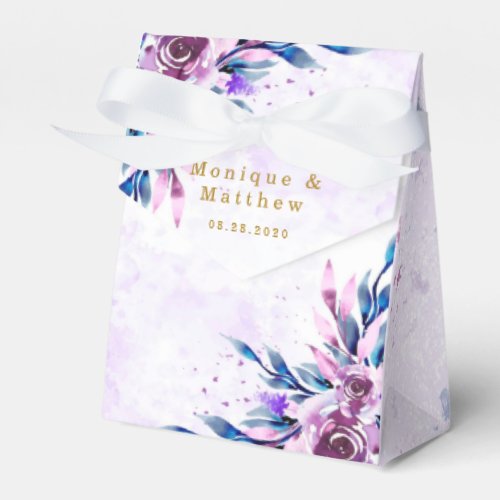 Rustic Purple Botanical Peony Gold Wedding Favor Boxes