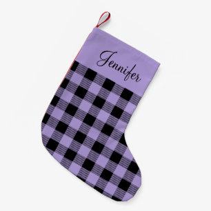 Rustic Purple Buffalo Plaid Name  Small Christmas Stocking