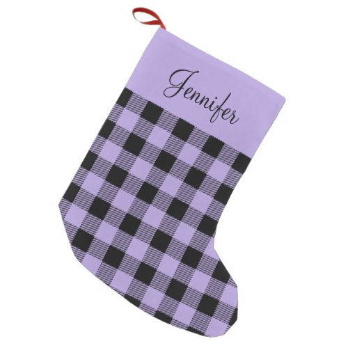 Rustic Purple Buffalo Plaid Name  Small Christmas Stocking