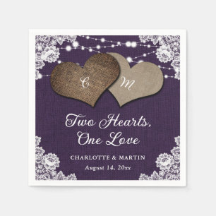Rustic Purple Burlap Lace String Lights Wedding Napkins
