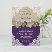 Rustic Purple Burlap Lace Wedding Invitation (Standing Front)