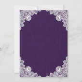 Rustic Purple Burlap Lace Wedding Invitation (Back)