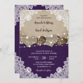 Rustic Purple Burlap Lace Wedding Invitation (Front/Back)