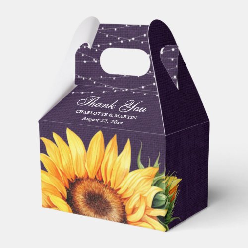 Rustic Purple Burlap Sunflower Wedding Favor Box