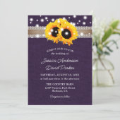 Rustic Purple Burlap Sunflower Wedding Invitations (Standing Front)
