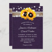Rustic Purple Burlap Sunflower Wedding Invitations (Front/Back)