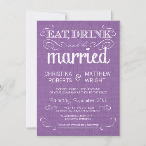 Rustic Purple Burlap Vintage Wedding Invitations