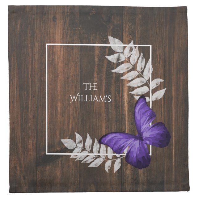 Rustic Purple Butterfly Cloth Napkin (Front)