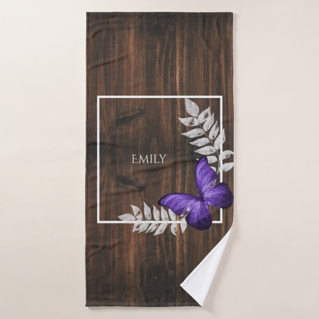 Rustic Purple Butterfly Personalized Bath Towel Set (Bath Towel)