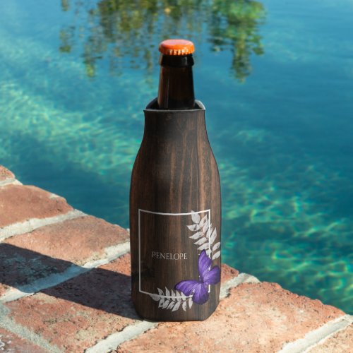 Rustic Purple Butterfly Personalized Bottle Cooler