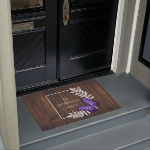 Rustic Purple Butterfly Personalized Doormat