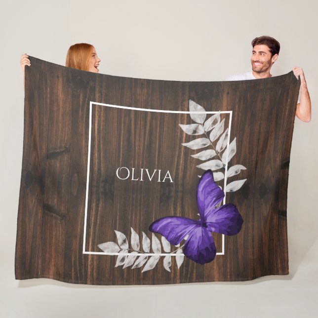 Rustic Purple Butterfly Personalized Fleece Blanket (In Situ)