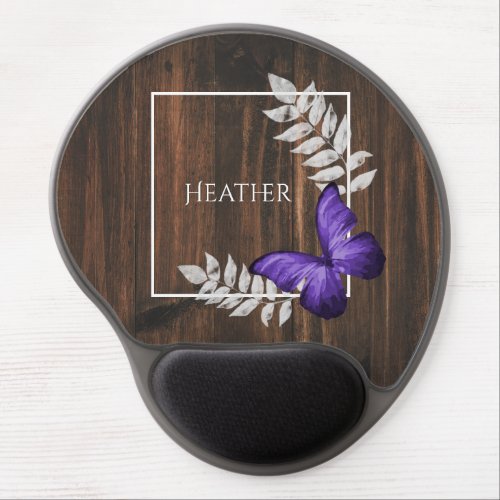 Rustic Purple Butterfly Personalized Gel Mouse Pad