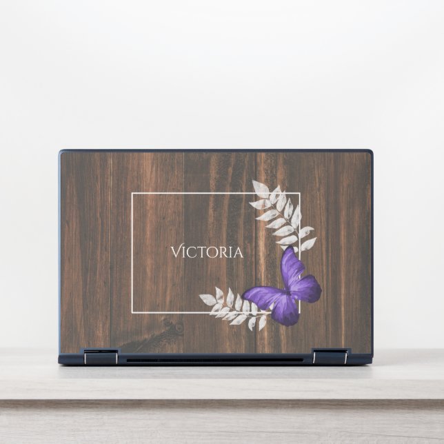 Rustic Purple Butterfly Personalized HP Laptop Skin (Front)