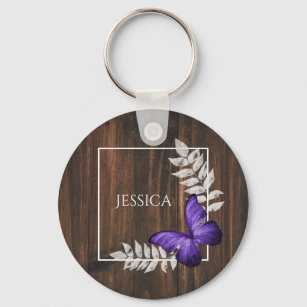 Rustic Purple Butterfly Personalized Keychain