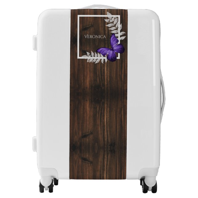 Rustic Purple Butterfly Personalized Luggage (Front)