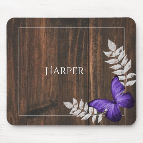 Rustic Purple Butterfly Personalized Mouse Pad