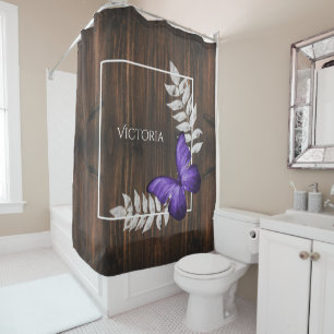 Rustic Purple Butterfly Personalized Shower Curtain