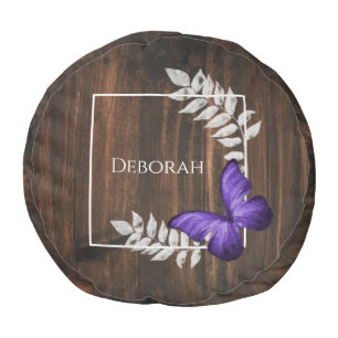 Rustic Purple Butterfly Pouf