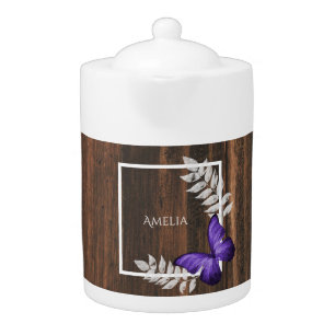 Rustic Purple Butterfly Teapot