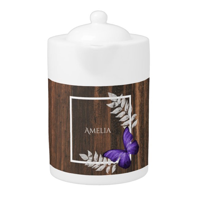 Rustic Purple Butterfly Teapot (Front)