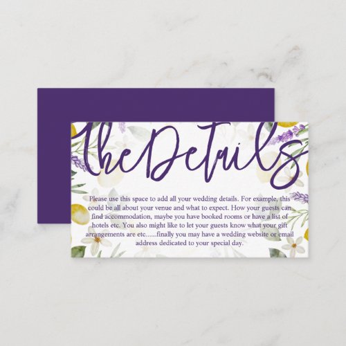 Rustic Purple Calligraphy Script Wedding Details Enclosure Card