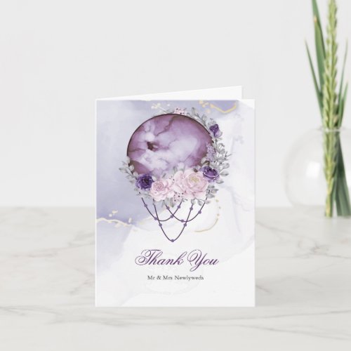 Rustic Purple Celestial Full Moon Thank You Card