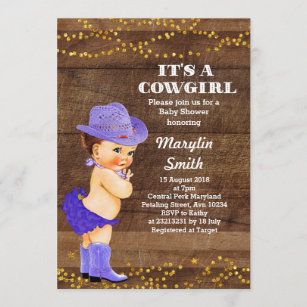 Rustic Purple Cowgirl Baby Shower Girl Invitation
