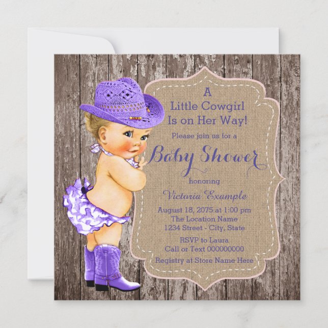 Rustic Purple Cowgirl Baby Shower Invitation (Front)