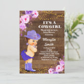 Rustic Purple Cowgirl Baby Shower Lilac Invitation (Standing Front)