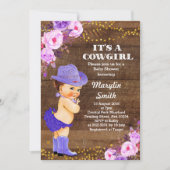Rustic Purple Cowgirl Baby Shower Lilac Invitation (Front)