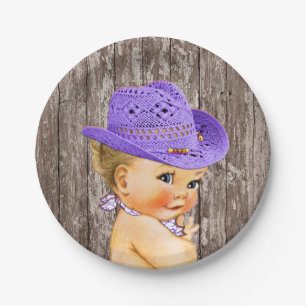 Rustic Purple Cowgirl Baby Shower Paper Plates