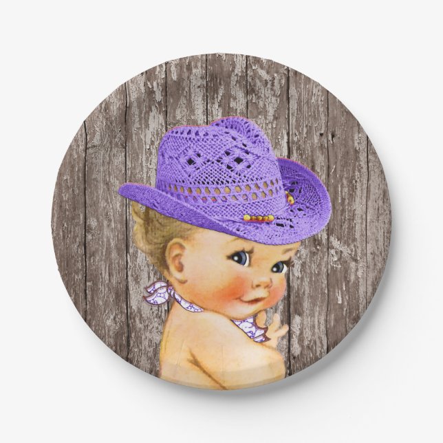 Rustic Purple Cowgirl Baby Shower Paper Plates (Front)
