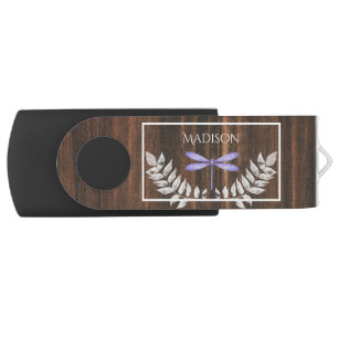 Rustic Purple Dragonfly Personalized Flash Drive