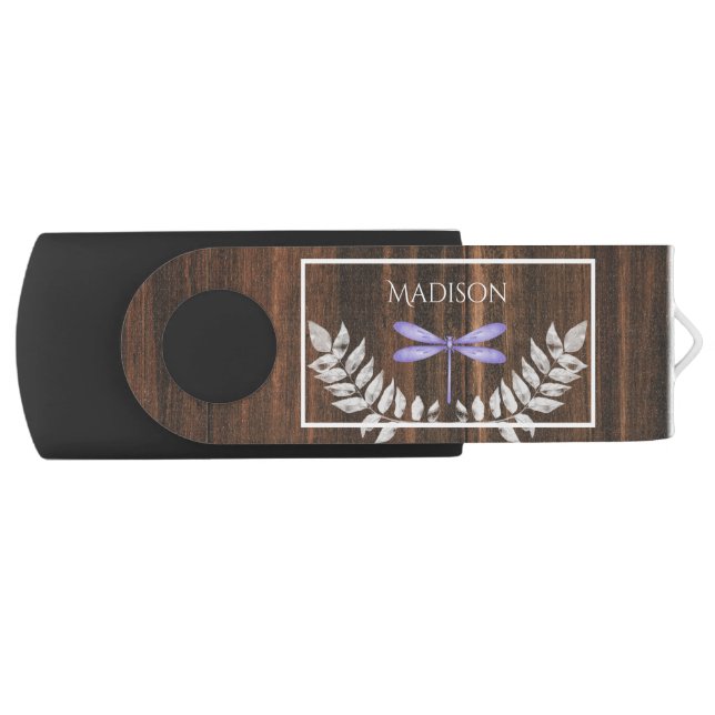 Rustic Purple Dragonfly Personalized Flash Drive (Front)