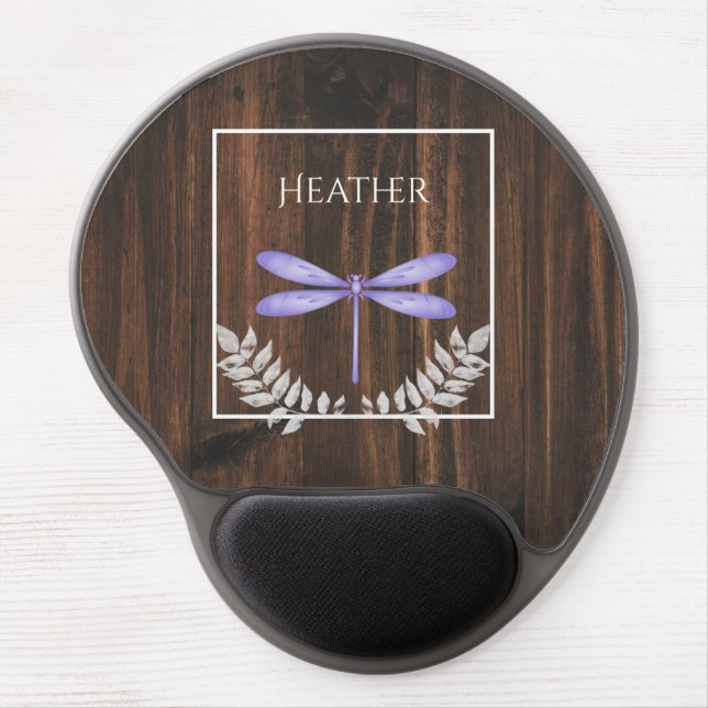 Rustic Purple Dragonfly Personalized Gel Mouse Pad (Front)