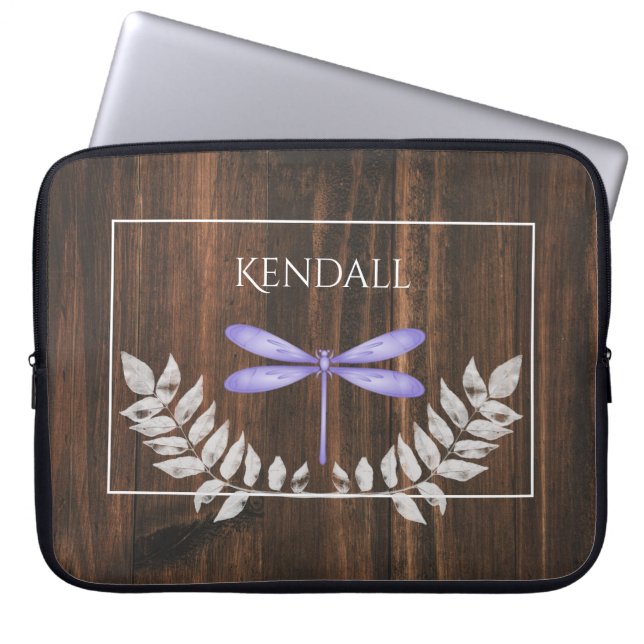 Rustic Purple Dragonfly Personalized Laptop Sleeve (Front)
