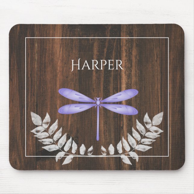 Rustic Purple Dragonfly Personalized Mouse Pad (Front)