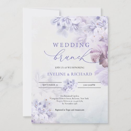 Rustic purple dusty pink spring wedding brunch invitation