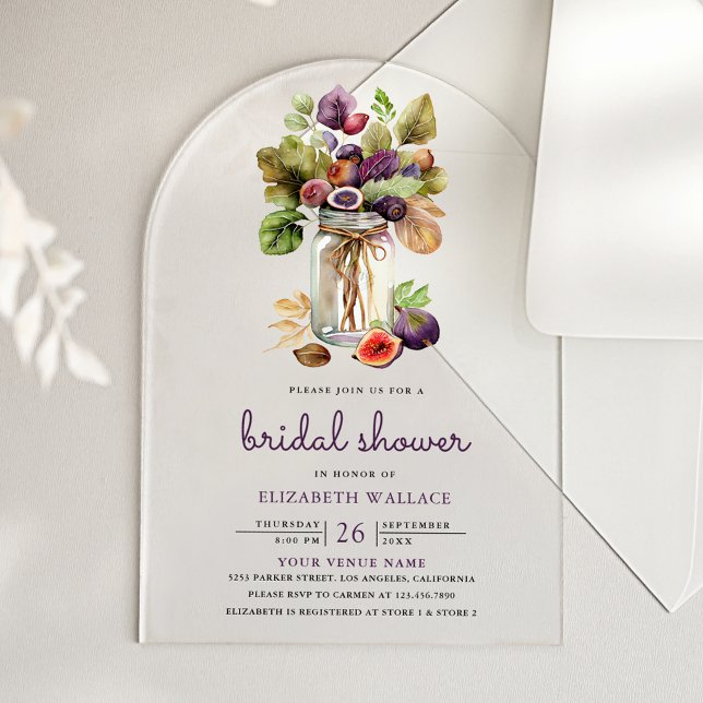 Rustic Purple Fig Mason Jar Bridal Shower Acrylic Invitations (Creator Uploaded)